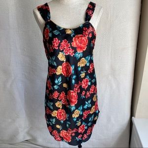 Vintage S M Floral Print Satin Slip Dress Chemise